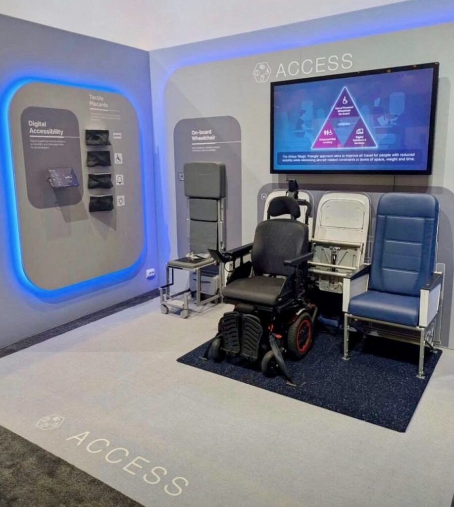 A new aisle chair, the Air4All system and new accessible digital solutions on display at Airbus' stand at AIX 2025 under the moniker ACCESS